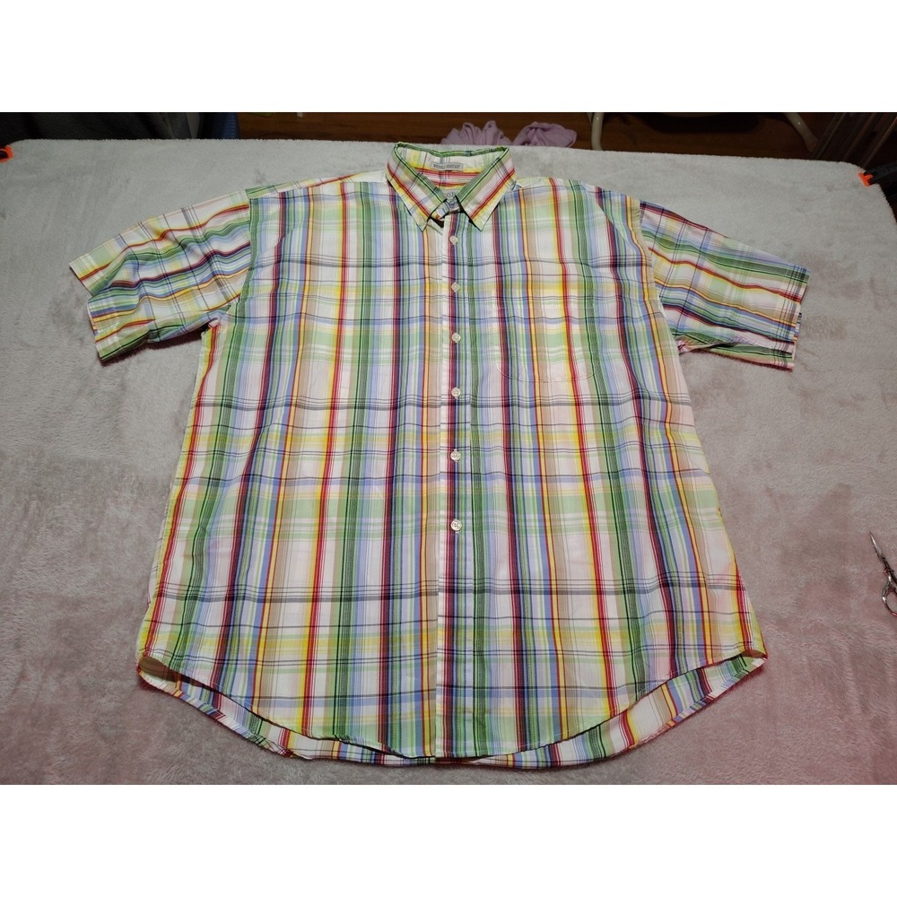 Sun River Shirt Men L Blue/Red Plaid Office Nerd Dad Lightweight Short Sleeve